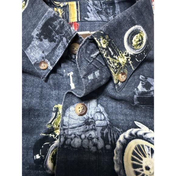 BRIT & BRIDLE Men’s Button Down Blue Tractors Farm Ranch Short Sleeve Medium - Picture 9 of 9